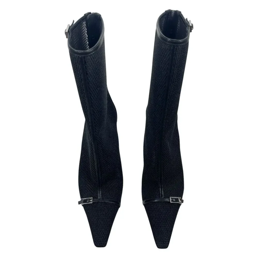 Saint Laurent Oxalis 115mm Mesh Pointed Toe Ankle Boots Black Size 37